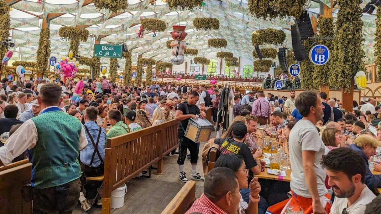 Oktoberfest tent full of people