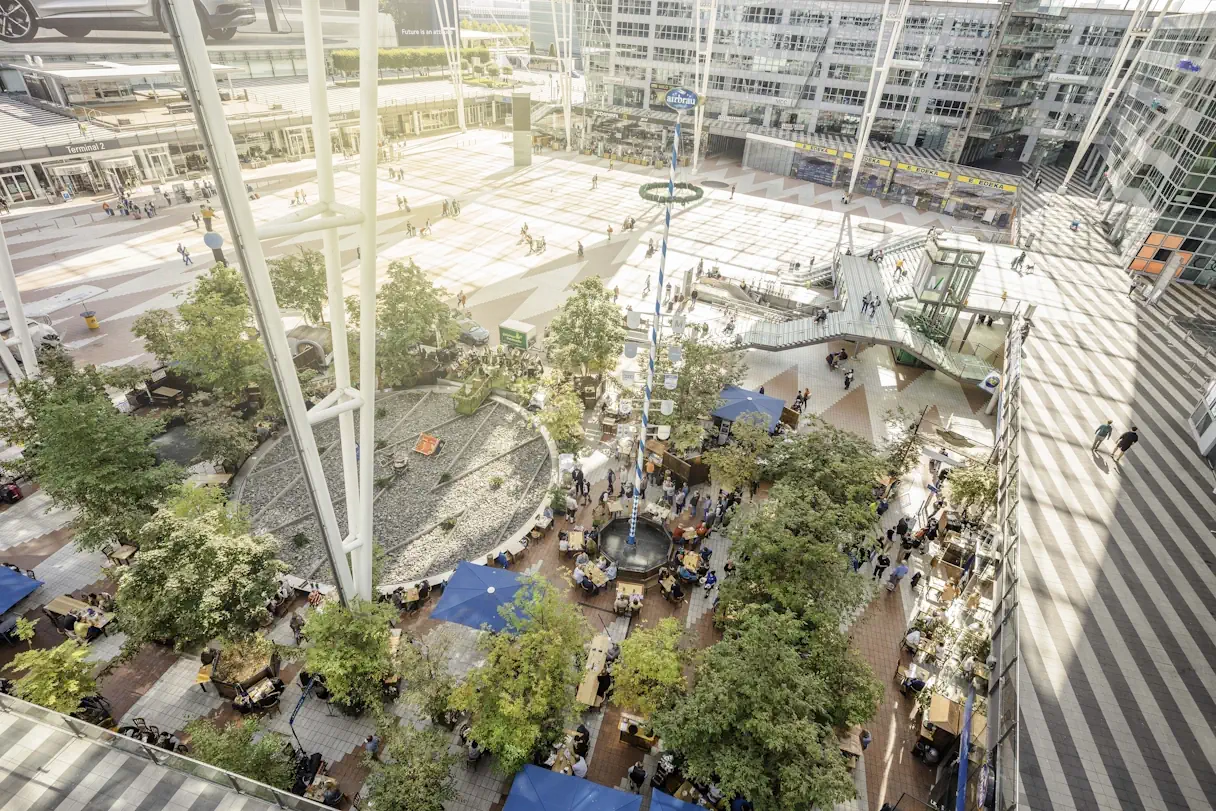 Beer garden of the Airbräu at Munich Airport