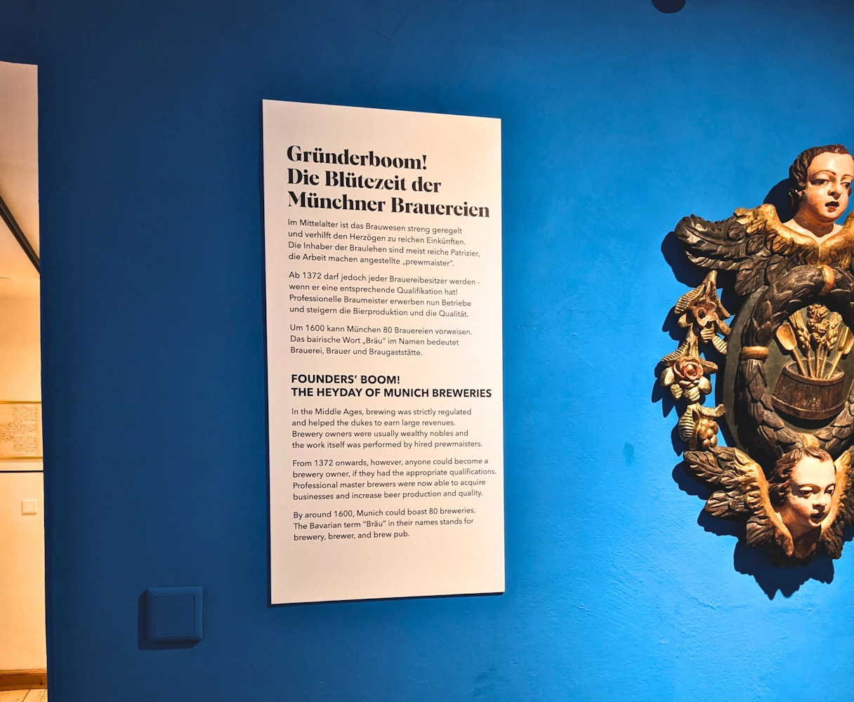 Beer & Oktoberfest Museum Information board on the founding boom of breweries in Munich