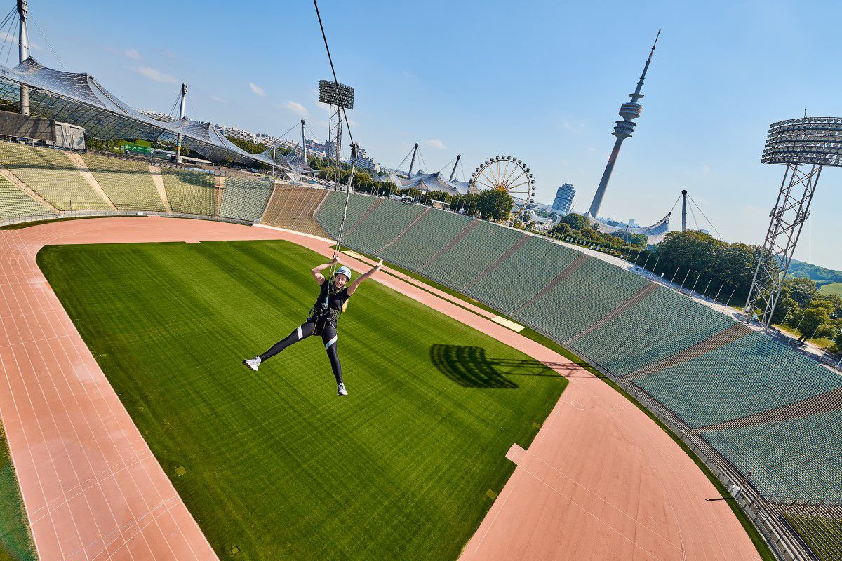 Jump through the Olympic Stadium on a rope