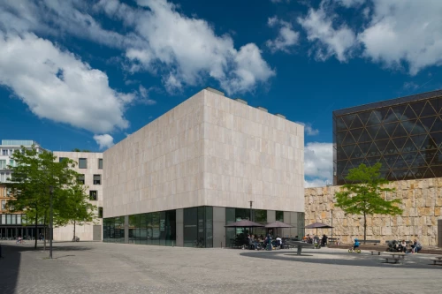 The Jewish Museum from the outside with gray brick front