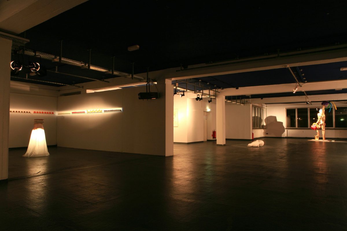 Empty gallery hall in Pasinger factory with few yellowish lights