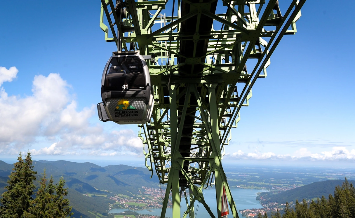 Die Wallbergbahn, mit Aussicht auf Landschaft, Berge und den Tegernsee